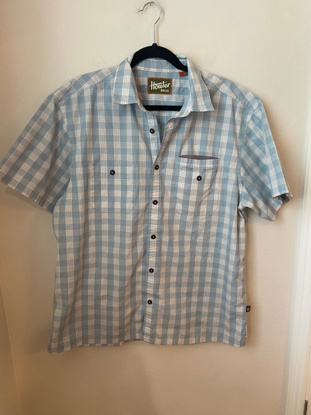 Howler Bros Plaid Short Sleeve Button Up Shirt Blue White Size L